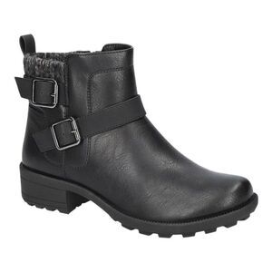 Easy Streets Booties Size 5‎ Black Block Heel Faux Fur Lug Outsole Faux Leather